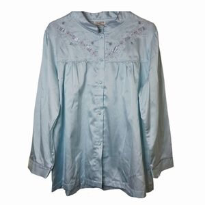 Barbizon‎ Vintage Light Blue Women's Pajama Set Embroidered Size L